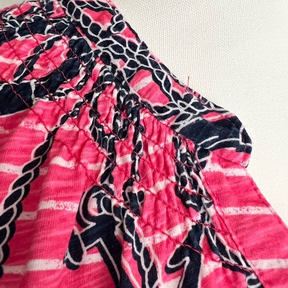 Caribbean Joe Pink Nautical Print Smocked Neck Sleeveless Top - Picture 6 of 10